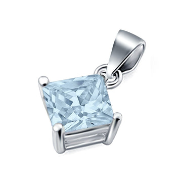 Solitaire Simulated Aquamarine CZ Pendant for Necklace 925 Sterling Silver